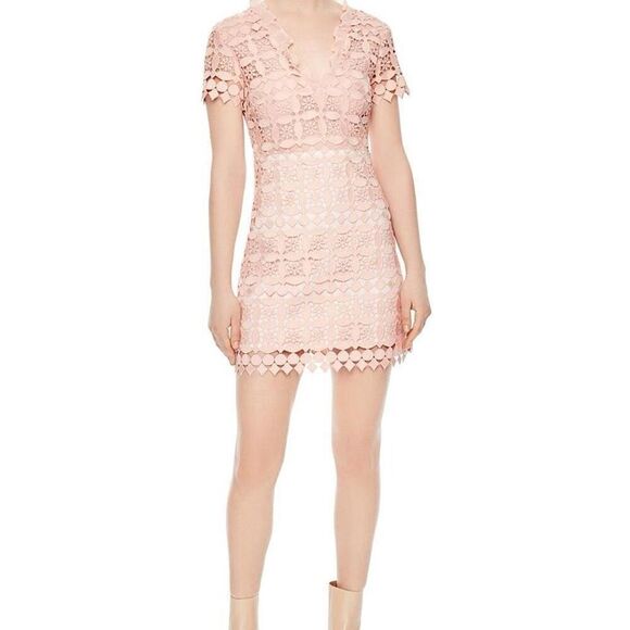 Sandro Paris Pink Geometric Crocheted Lace V-Neck Mini Dress Size 1 (4US) - Picture 2 of 14